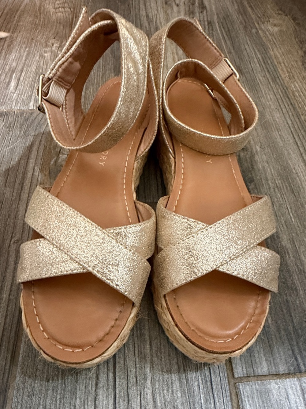 Chinese Laundry Women’s Gold Espadrille Wedge Sandals with Ankle Strap